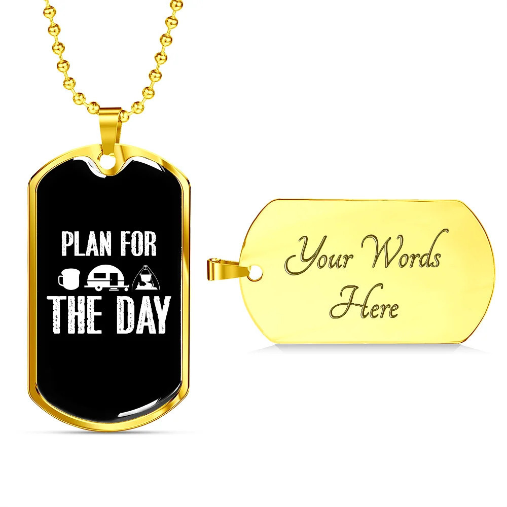 Camper Necklace For The Day Personalized Engraved Gold Dog Tag Necklace Custom